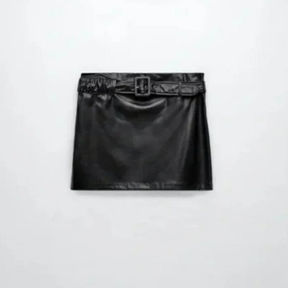 NWOT Zara black belted faux leather mini skirt, M - Picture 7 of 13